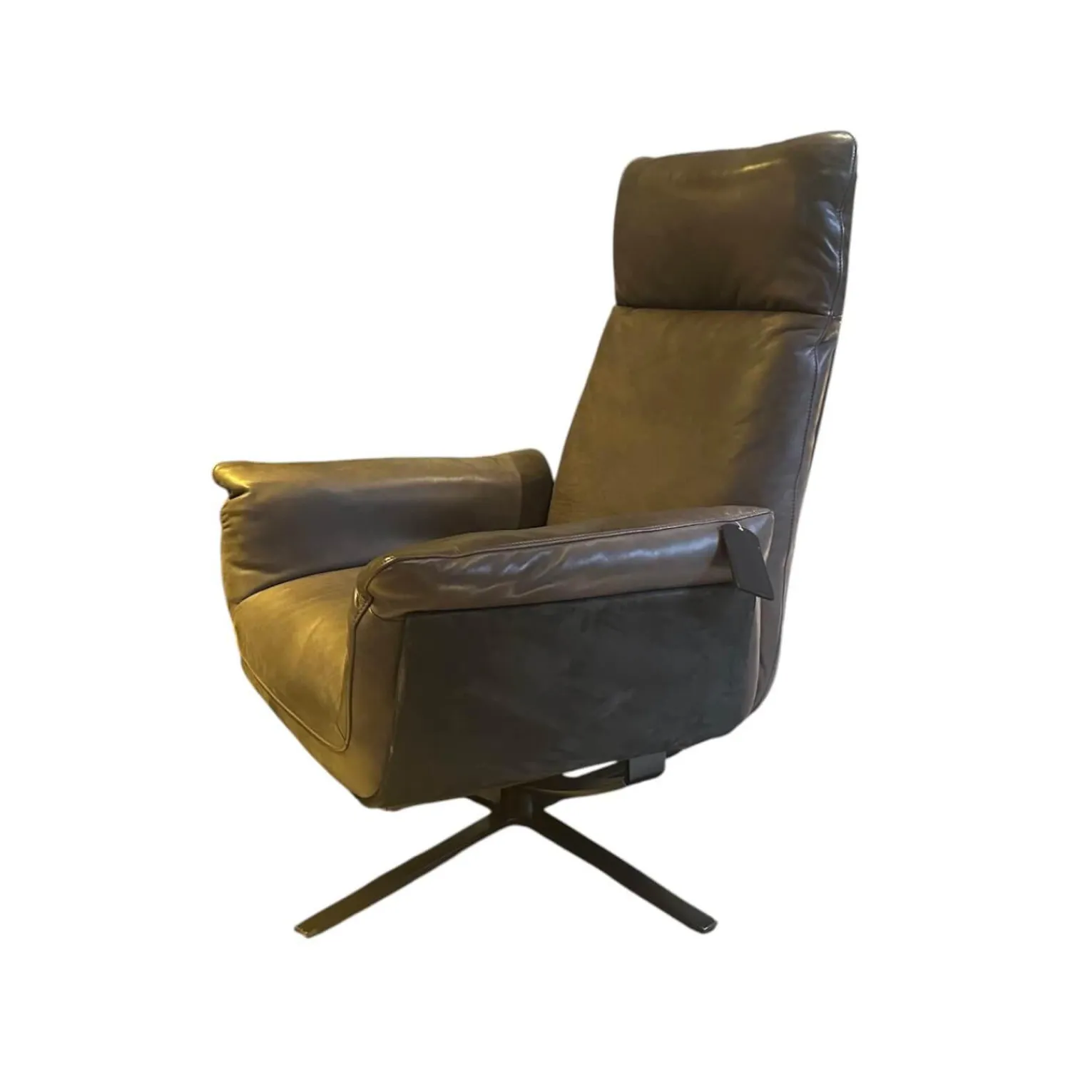 FSM Relaxsessel|Sessel Shelby Außen Leder Kashmir Schwarz Innen Leder Naturale Espresso Braun Gestell Stahl Schwarz Pulverbeschichtet