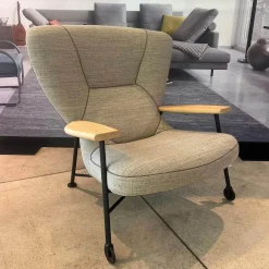 Walter Knoll Fernsehsessel|Loungesessel|Sessel Shinzo Stoff Lucia 7695 Nutmeg Grau Braun Rücken Leder Saddle Khaki Braun Gestell Bronze Pulverbeschichtet Mit Hocker