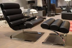 COR Loungesessel|Sessel Sinus 23111 Leder 486 Schwarz Gestell Verchromt mit Sessel