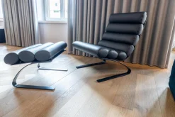 COR Relaxsessel|Sessel Sinus Leder 286 Schwarz Metall Gestell Schwarz Pulverbeschichtet Mit Hocker Sinus Leder 286