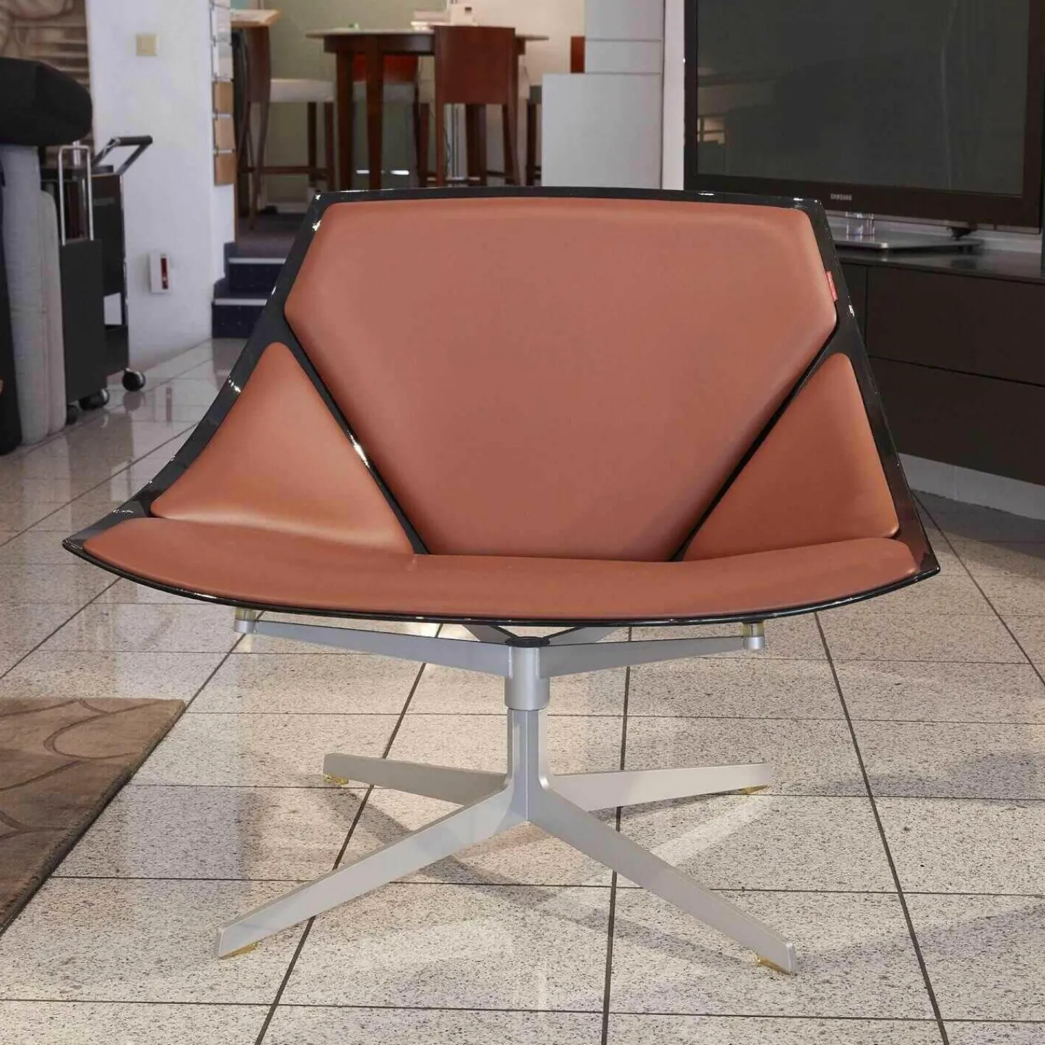 Fritz Hansen Relaxsessel|Sessel Space JI 11 Schwarz Hochglanz Softleder Cognacfarbig Kat. 6