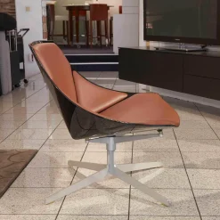 Fritz Hansen Relaxsessel|Sessel Space JI 11 Schwarz Hochglanz Softleder Cognacfarbig Kat. 6