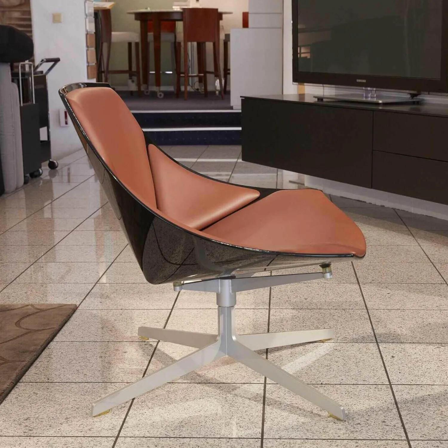 Fritz Hansen Relaxsessel|Sessel Space JI 11 Schwarz Hochglanz Softleder Cognacfarbig Kat. 6