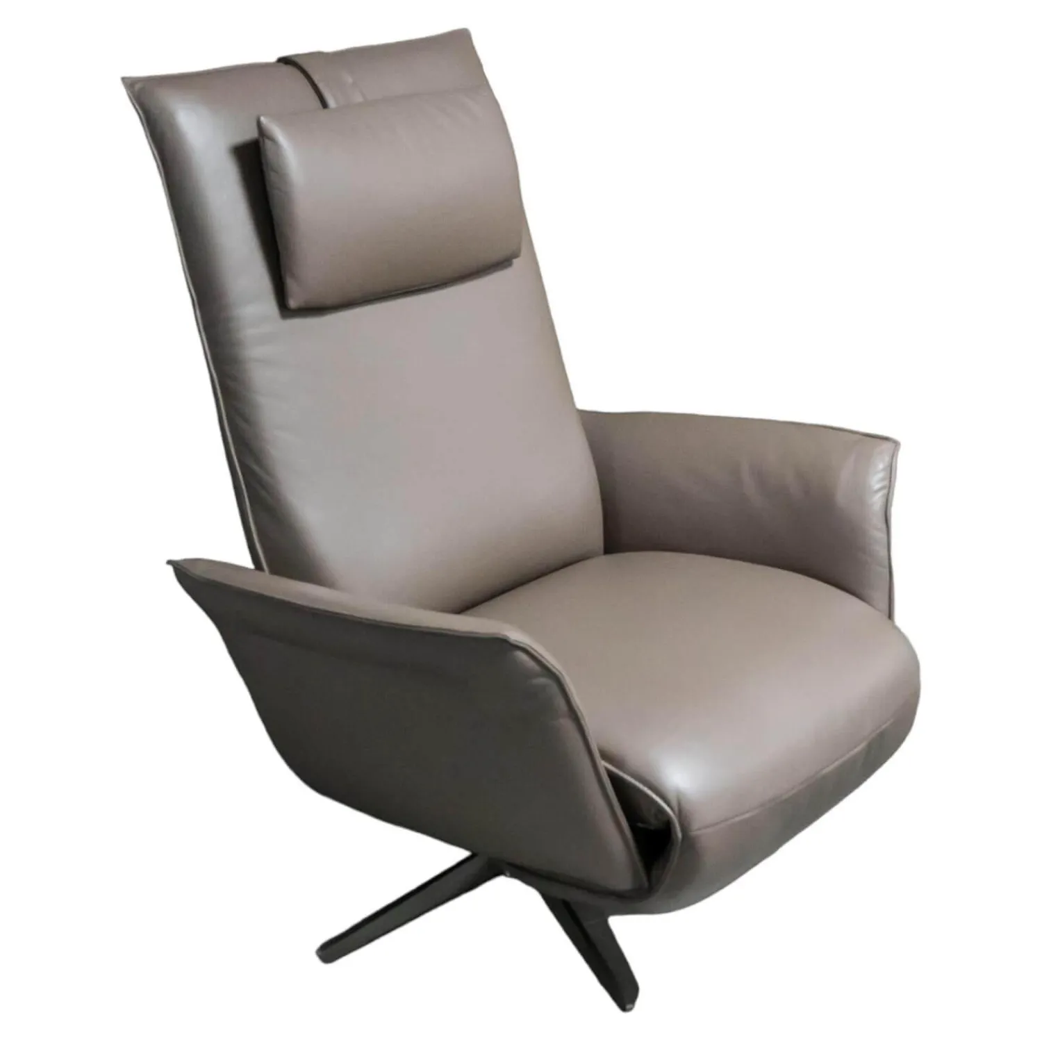 Koinor Relaxsessel|Sessel Star M Leder A-Tara Soft Latino Beige Grau Sternfuß Metall Nicke Satin Inklusive Nackenkissen