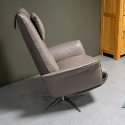 Koinor Relaxsessel|Sessel Star M Leder A-Tara Soft Latino Beige Grau Sternfuß Metall Nicke Satin Inklusive Nackenkissen