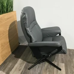 Stressless Relaxsessel|Sessel Sunrise Cross Leder Batick Grey Metall Schwarz mit Hocker