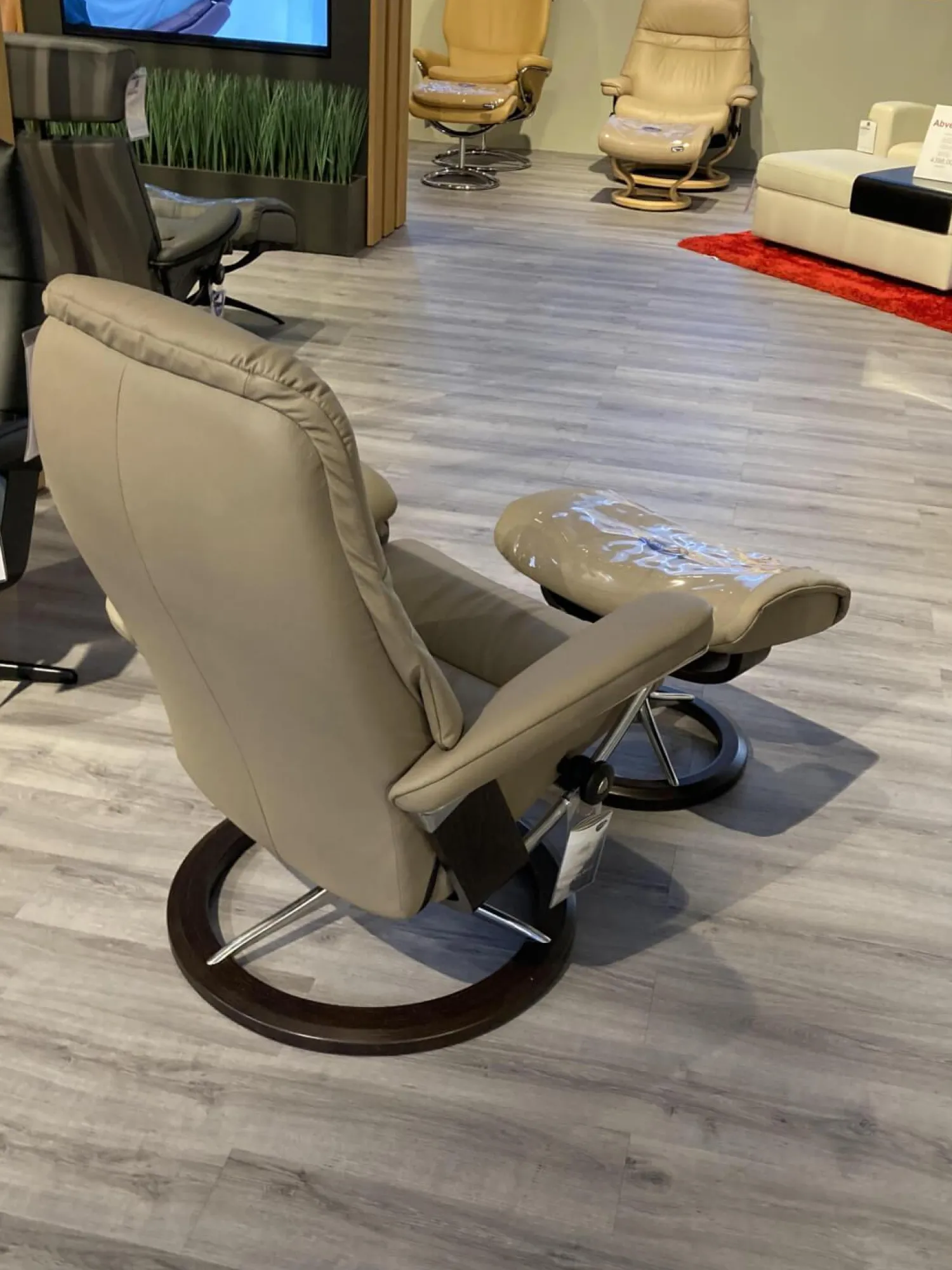 Stressless Relaxsessel|Sessel Sunrise M Leder Batick Mole 09 Beige Gestell Signatur 4 Mit Hocker