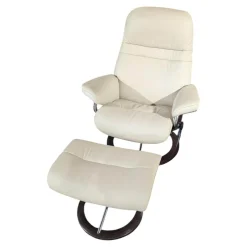 Stressless Relaxsessel|Sessel Sunrise M Leder Paloma Light Grey Grau Gestell Signature 40 Alu Poliert Holz Wenge Schwarz Mit Hocker