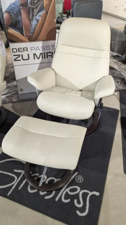 Stressless Relaxsessel|Sessel Sunrise M Leder Paloma Light Grey Grau Gestell Signature 40 Alu Poliert Holz Wenge Schwarz Mit Hocker
