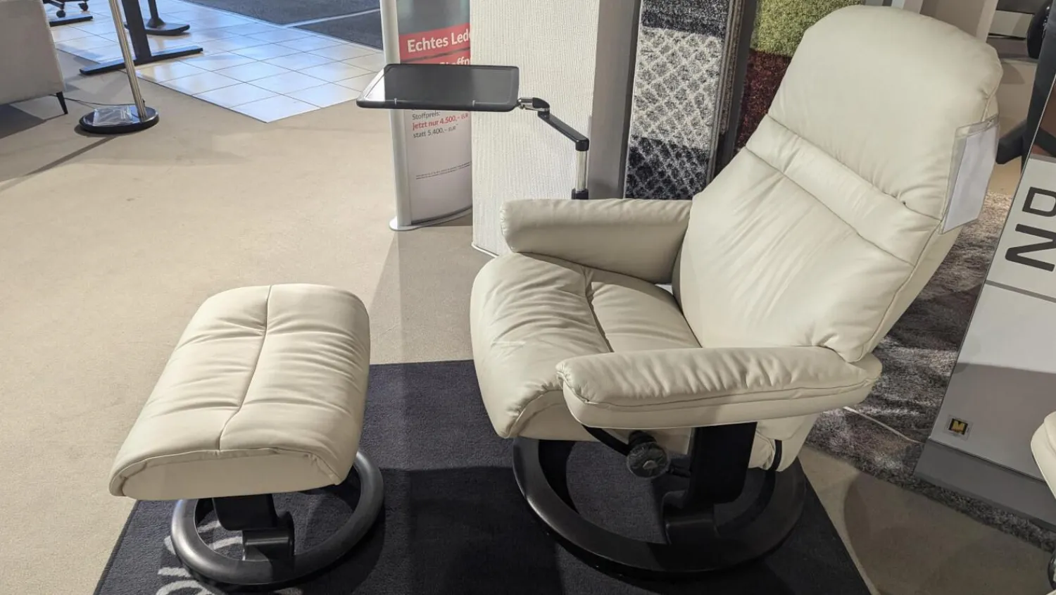 Stressless Relaxsessel|Sessel Sunrise M Leder Paloma Light Grey Grau Gestell Classic Wenge Schwarz Mit Hocker