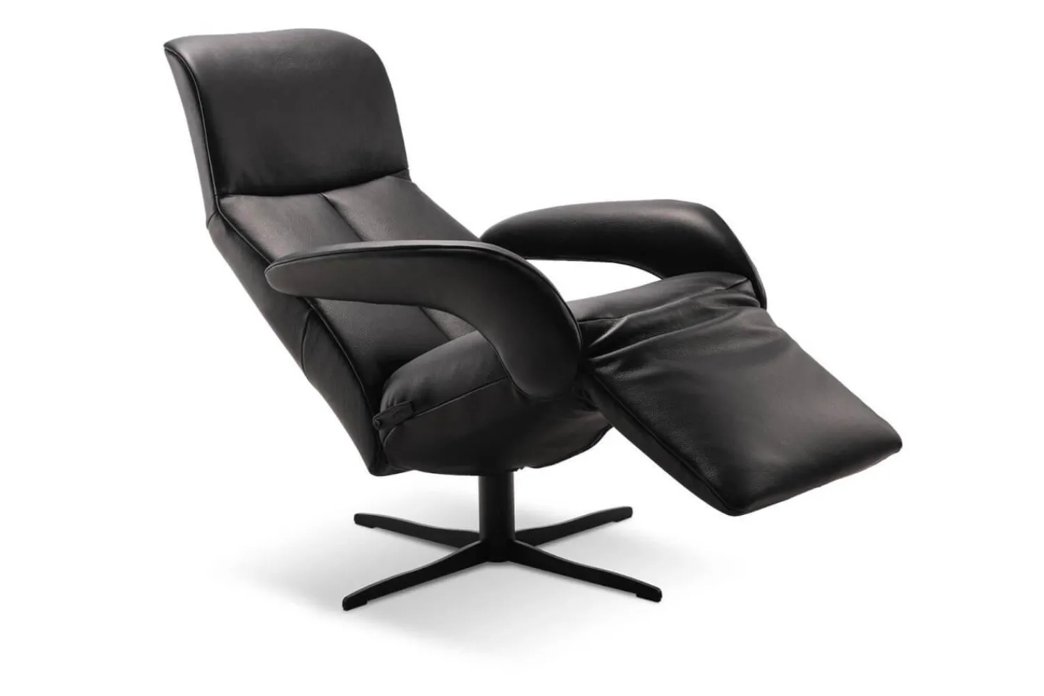 Jori Relaxsessel|Sessel Symphony Mono Move Medi Leder Celia Nero Schwarz 4 Stern Fuß Gewellt Lackiert Schwarz