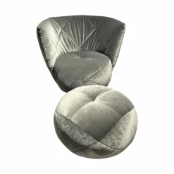 Bretz Loungesessel|Sessel Teratai aus Stoff 66 8480 Eisgrau Tellerfuß Teilpoliert Inklusive Hocker