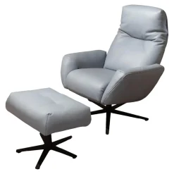 Contur Relaxsessel|Sessel Terni Leder K Mariposa Pool Grau Blau Sternfuß Anthrazit Mit Hocker