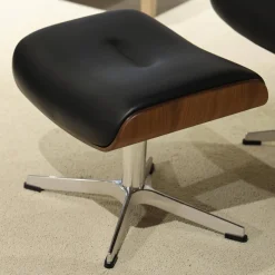 Conform Loungesessel|Sessel Time Out 6003 Leder 2514 89 Fantasy Black Schwarz Sitzschale Walnuss Fuß Aluminium Mit Hocker