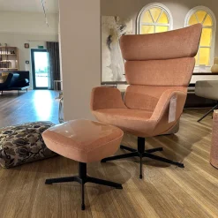 Conform Relaxsessel|Sessel Turtle Stoff Velvety 1456 32 Peach Rosa Drehgestell Schwarz Lackiert Mit Hocker Und Verstellbarer Lehne