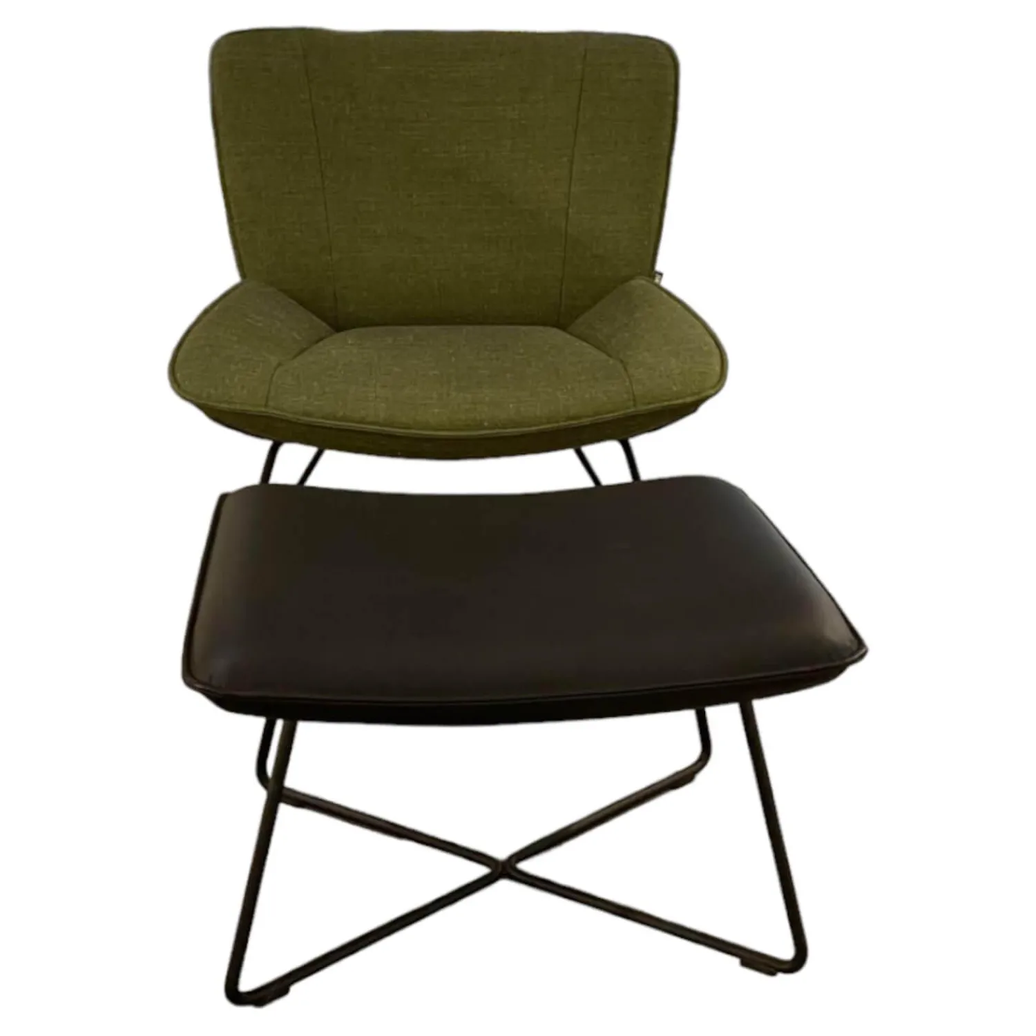 Rolf Benz Loungesessel|Sessel Und Hocker 383 Bezug Stoff 05 214 Maigrün Grün Hocker Leder 36 407 Schwarz Metallgestell RAL 9017 Verkehrsschwarz