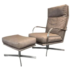 Signet Relaxsessel|Sessel Und Hocker Gin Bezug Leder Rancho Lava Mit Metallarmlehnen