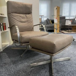 Signet Relaxsessel|Sessel Und Hocker Gin Bezug Leder Rancho Lava Mit Metallarmlehnen