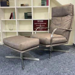 Signet Relaxsessel|Sessel Und Hocker Gin Bezug Leder Rancho Lava Mit Metallarmlehnen