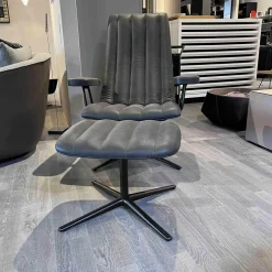 Walter Knoll Relaxsessel|Sessel Und Hocker Healey Lounge Leder Vintage mit Hocker 1410 Cigar 4-Fuss Kreuzgestell Alu Matt Bro