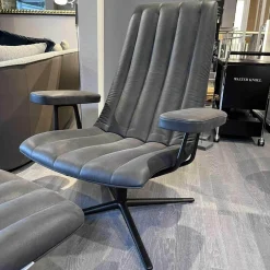 Walter Knoll Relaxsessel|Sessel Und Hocker Healey Lounge Leder Vintage mit Hocker 1410 Cigar 4-Fuss Kreuzgestell Alu Matt Bro