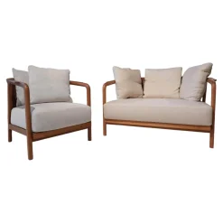 Flexform Polstergruppen|Sessel Und Sofa Crono Bezug Stoff Creme Gestell Nussbaum