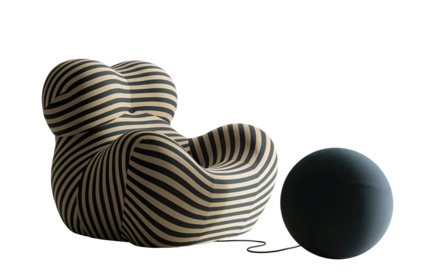 B&B Italia Relaxsessel|Sessel UP 50 Stoff Jersey Soara Gestreift Beige Petrolblau Metallbasis Unterseite Kernleder Mit Hocker