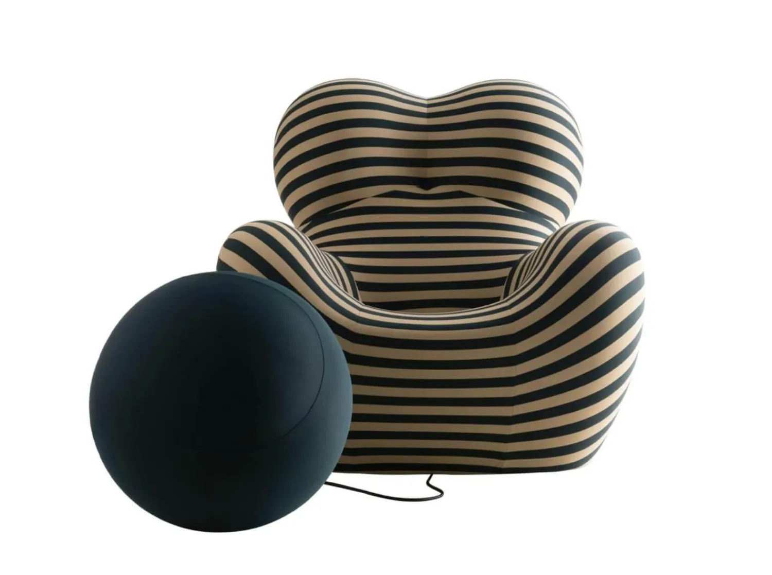 B&B Italia Relaxsessel|Sessel UP 50 Stoff Jersey Soara Gestreift Beige Petrolblau Metallbasis Unterseite Kernleder Mit Hocker