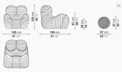 B&B Italia Relaxsessel|Sessel UP 50 Stoff Jersey Soara Gestreift Beige Petrolblau Metallbasis Unterseite Kernleder Mit Hocker