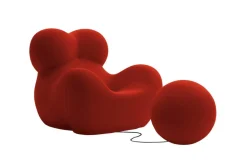 B&B Italia Relaxsessel|Sessel UP 2000 Stoff Jersey Soara Rot Metallbasis Unterseite Kernleder Mit Hocker