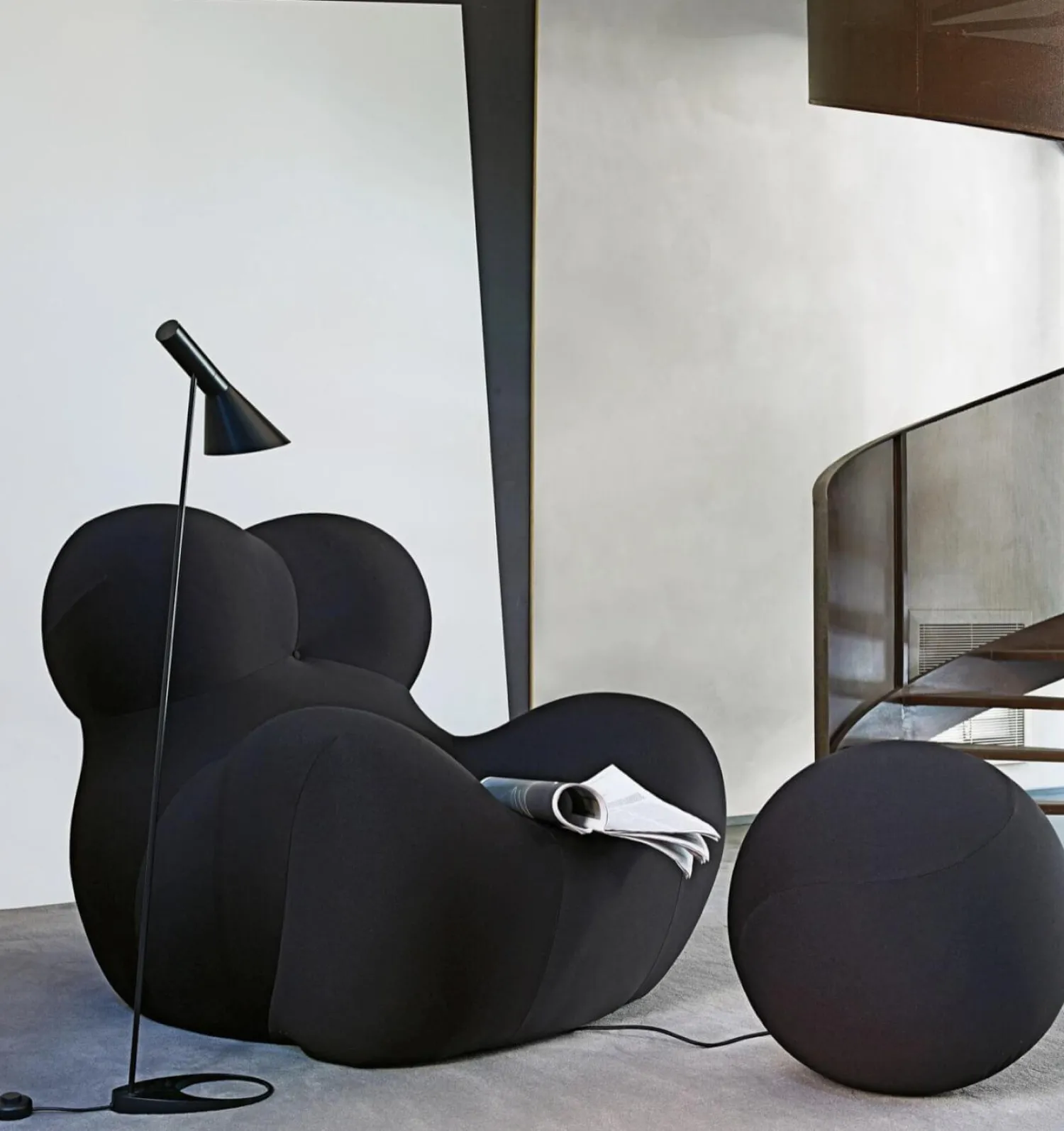 B&B Italia Relaxsessel|Sessel UP 2000 Stoff Jersey Soara Rot Metallbasis Unterseite Kernleder Mit Hocker