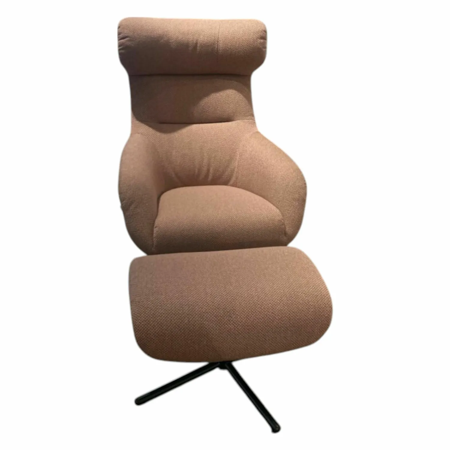 Brühl Relaxsessel|Sessel Victor Stoff Rose Kreuzfuß Metall Schwarz Drehfunktion mit Hocker