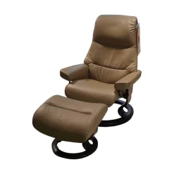 Stressless Relaxsessel|Sessel View M Leder Batick Mole Braun Gestell Classic Wenge Gebeizt Inklusive Hocker