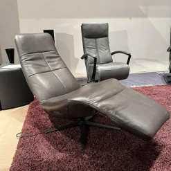 Eigene Herstellung Relaxsessel|Sessel Viola Bezug Leder Granada Graphit 2 Grau Flaches Kreuzgestell Schwarz Motorisiert