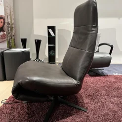 Eigene Herstellung Relaxsessel|Sessel Viola Bezug Leder Granada Graphit 2 Grau Flaches Kreuzgestell Schwarz Motorisiert