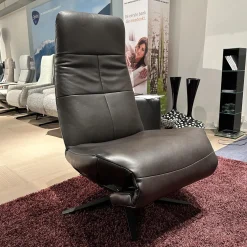 Eigene Herstellung Relaxsessel|Sessel Viola Bezug Leder Granada Graphit 2 Grau Flaches Kreuzgestell Schwarz Motorisiert