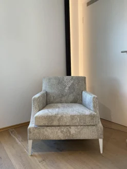 Ligne Roset Loungesessel|Sessel Voltige Stoff Weiß Grau Gemustert Füße Metall Weiß Lackiert