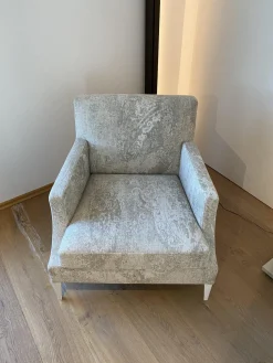 Ligne Roset Loungesessel|Sessel Voltige Stoff Weiß Grau Gemustert Füße Metall Weiß Lackiert