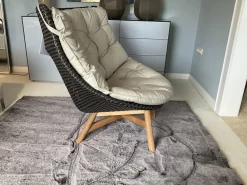 DEDON Loungemöbel|Sessel Wing Chair Mbrace Stoff A 462 Cool Sage Grau Fasergeflecht Arabica Schwarz Braun Füße Teakholz