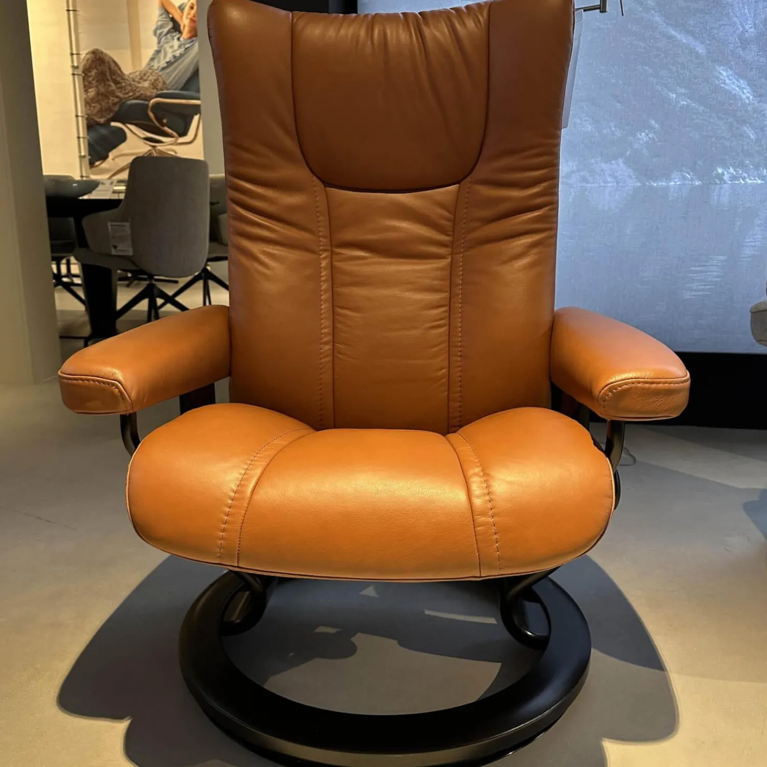 Stressless Relaxsessel|Sessel Wing M Classic Bezug Leder Paloma New Cognac Braun Gestell Schwarz