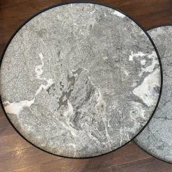 Cattelan Italia Couchtische|Set Couchtisch Billy Platte Keramik Marmi KM13 Areal Grau Stahlgestell Schwarz Gaufriert