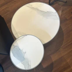 Rom Couchtische|Set Couchtisch Gio T70 Und T40 Platte Angora Weiß Gestell Metall Silber