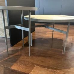 Rom Couchtische|Set Couchtisch Gio T70 Und T40 Platte Angora Weiß Gestell Metall Silber