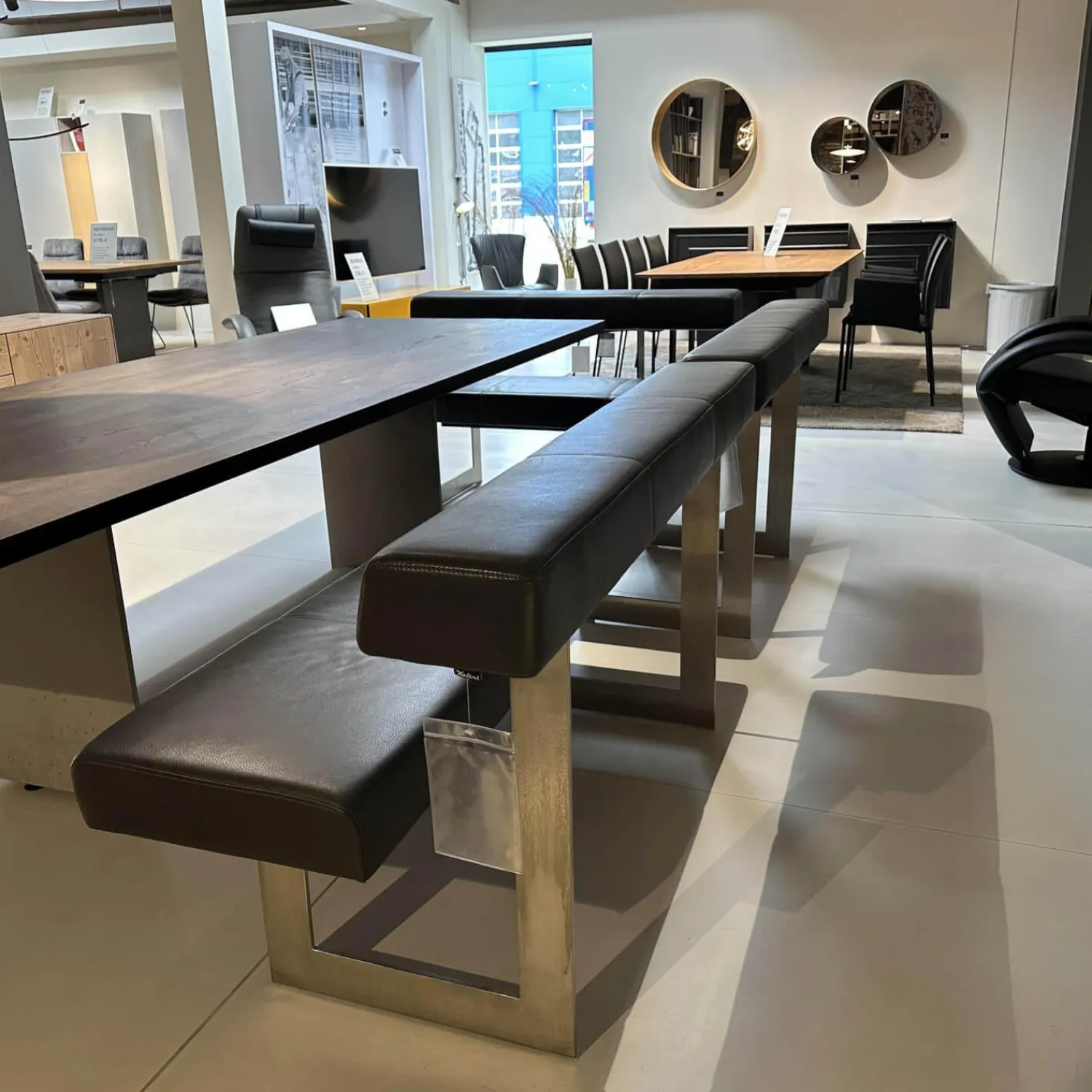 Kolini Bänke|Set Eckbank K122 Steel LEder Montana in 1241 Graphit Gestell Edelstahl