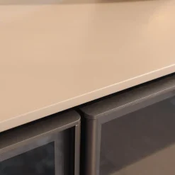 Molteni & C Vitrinen & Highboards|Sideboard 505 Korpus Dolomiti Grau Fronten Glaze Glastüren Zinnfarbig Abdeckplatte Taubengrau Metallgestell Zinnfarbig