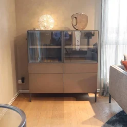 Molteni & C Vitrinen & Highboards|Sideboard 505 Korpus Dolomiti Grau Fronten Glaze Glastüren Zinnfarbig Abdeckplatte Taubengrau Metallgestell Zinnfarbig