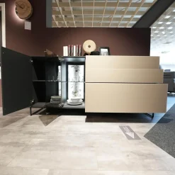 Hartmann Kommoden & Sideboards|Sideboard Alva Kernbirke Massiv Harmaa Mit Vitrinen Beleuchtung Kufen 3110W 1191 Schwarz