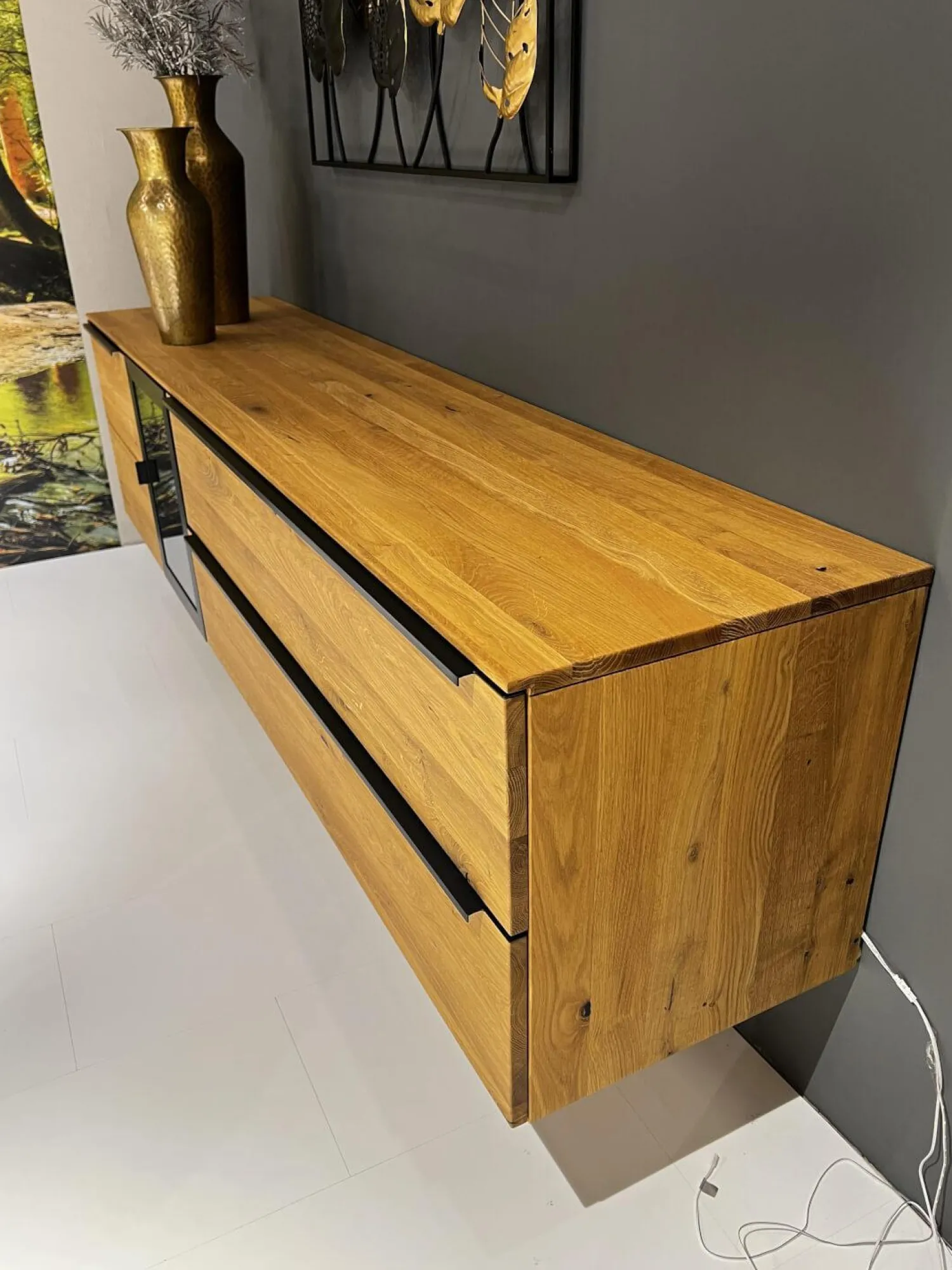 WK Wohnen Kommoden & Sideboards|Sideboard Baristo WK 490 Hängend Asteiche Natur Rahmen Metall Schwarz Mit Beleuchtung