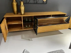 WK Wohnen Kommoden & Sideboards|Sideboard Baristo WK 490 Hängend Asteiche Natur Rahmen Metall Schwarz Mit Beleuchtung