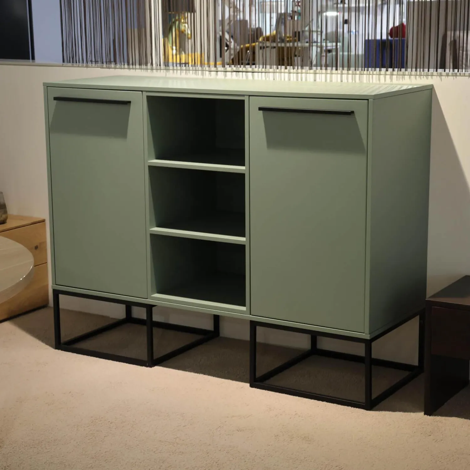 Contur Kommoden & Sideboards|Sideboard Biella Front Lack L460 Salbeigrün Satin Korpus K190 Lavaschwarz